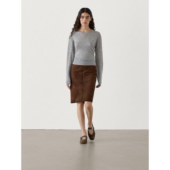 Massimo Dutti Womens Straight Skirt L Large Brown Suede Goatskin 5319/849 NWT - Picture 1 of 13